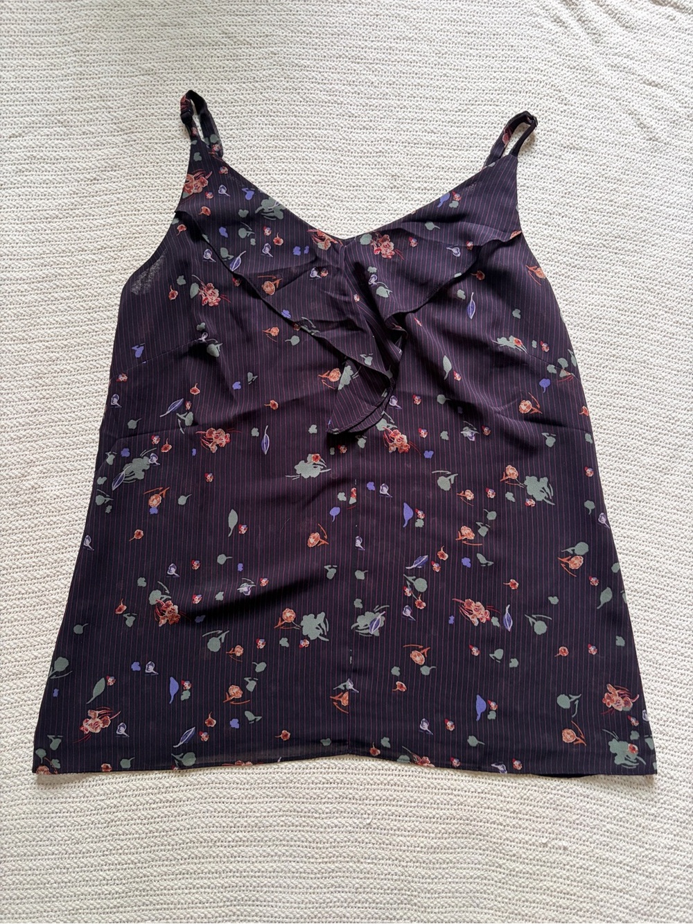 CAbi Black Floral Ruffle Camisole